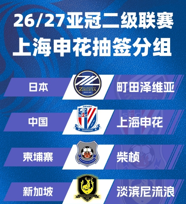申花亚冠二级联赛小组赛交锋战绩出炉
